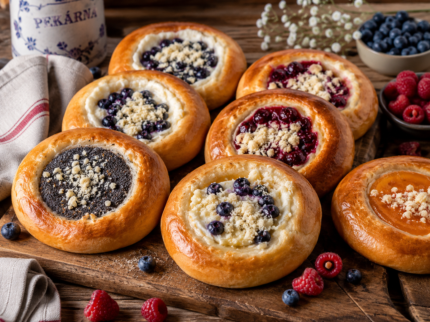 Traditional Czech kolache pastries with fruit toppings